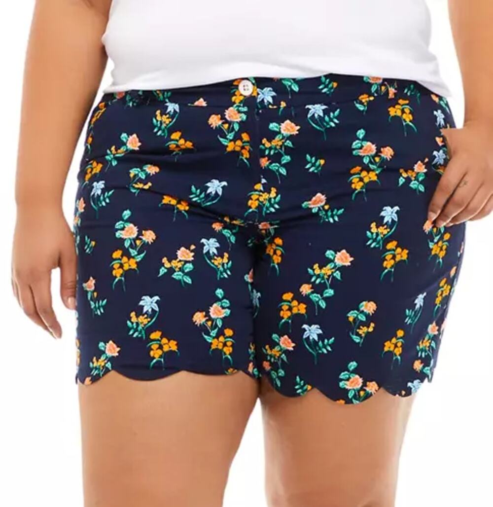 Crown & Ivy Womens Shelby Floral Printed Scalloped Hem Shorts Navy Blue Size 6